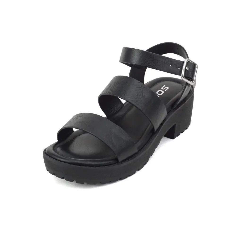 SODA Account Girls Black Platform Sandals Size 3 Y2K Chunky Heel Open Toe Shoes
